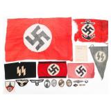 REENACTOR WWII GERMAN FLAG, ARMBANDS, & INSIGNIA