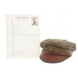 WWI AMBULANCE SERVICE VOLUNTEER NAMED CAP & CARD