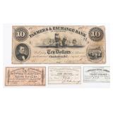 1853 SC $10 BANKNOTE & CONFEDERATE BOND COUPONS