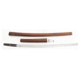 JAPANESE SIGNED 3 HOLE TANG KATANA & WOODEN SAYA