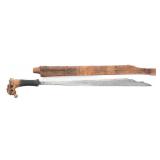 DAYAK TRIBE BONE HANDLE MANDAU WITH SCABBARD