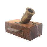 BRASS COEHORN MORTAR IN WOOD BASE