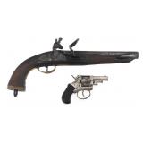 BRITISH BULLDOG REVOLVER & FLINTLOCK PISTOL