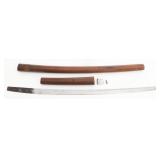 JAPANESE SIGNED 3 HOLE TANG KATANA & WOODEN SAYA