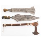 20th C. AFRICAN TRIBAL HATCHET, DAGGER & KNIFE