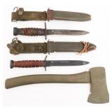 WWII - COLD WAR US M4 BAYONET, M3 KNIFE & HATCHET