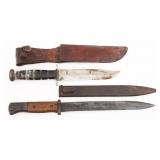 WWII US KA-BAR KNIFE & GERMAN K98 COMBAT BAYONET