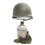 WWII US ARMY M1 HELMET SHELL & CANTEEN