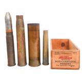 WWII - VIETNAM WAR ORDNANCE SHELLS & CRATE