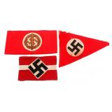 WWII GERMAN HJ & SPORTS ARMBANDS & PARADE PENNANT