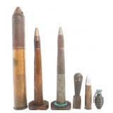 WWII US CANNON SHELLS & PRACTICE BOMBS