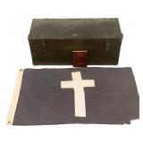 WWII US ARMY CHAPLAIN'S HYMNAL TRUNK, FLAG & BOOK