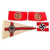 WWII GERMAN DDAC PENNANT, HJ & SA SPORTS ARMBANDS