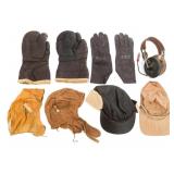 WWII US AAF & USN FLIGHT CAPS, GLOVES & HEADSET