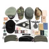 REENACTOR WWII GERMAN HEADGEAR AND FIELD GEAR