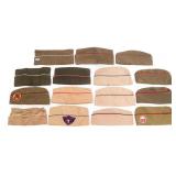 WWII US ARMY KHAKI COTTON & WOOL GARRISON CAPS