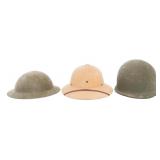 WWII US ARMED FORCES COMBAT & PITH HELMETS