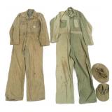 WWII US ARMY AIR FORCE HBT COVERALLS & HATS