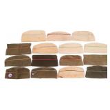 WWII US ARMY KHAKI COTTON & WOOL GARRISON CAPS