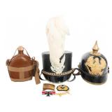 REENACTOR WWI - WWII HEADGEAR, CANTEEN, AND PINS
