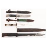 WWII GERMAN K98 BAYONET, HJ KNIFE & POSTWAR DAGGER