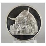 1oz. 999 Silver Bull vs Bear Wall Street Round