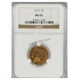 1912 5 Dollar Gold Indian Head NGC MS62
