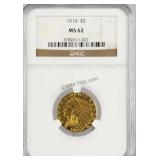 1910 5 Dollar Gold Indian Head NGC MS62