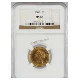1881 5 Dollar Gold Liberty Head NGC MS63
