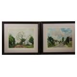 Titled "Le Village" hand colored etchings  penci