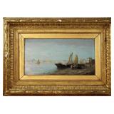 measures 8.5" x 16" oil on panel 19th century  p