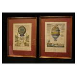 vintage prints depicting early hot air  balloons i