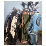 3 Golf Bags W/ Clubs Titleist Wilson Taylor Made