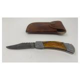 NEW Damascus Steel Handmade Orange Pocket Knife