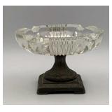 Vintage Glass Ashtray on Brass Pedestal Base