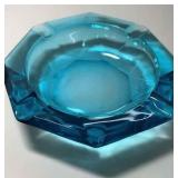 1960s Blue Glass Ashtray Vintage Tobacciana