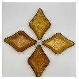 Vtg Indiana Glass Amber Ashtray Dish Set of 4