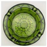 Vtg Retro Indiana Glass Green Ashtray 6in Round