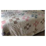 HAND SEWN QUILT VINTAGE QUILT 70" x 84" Pink,