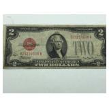 Circulated 1928 D Red Seal $2 Bill