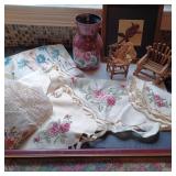 Florals Lace Embroidery Vase Wood Art Framed Print