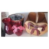 Wood Apple basket Planter Red vases