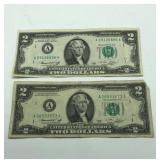 Circulated $2 Bills Green Seal 1976Serial