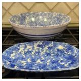 Blue White Stoneware Bowl & Platter