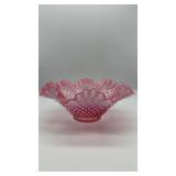 Vintage Early Fenton Pink Glass Hobnail Ruffled