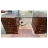 Oak Filing Cabinets Made into Desk with Glass Top