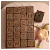 Vintage Wooden Blocks, Rattle and Bank