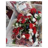 Red, white and blue artificial flowers and Decor