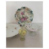 Painted Vase and Assorted Vintage Dishes