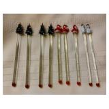 Vintage Holiday Glass Cocktail Stirrers